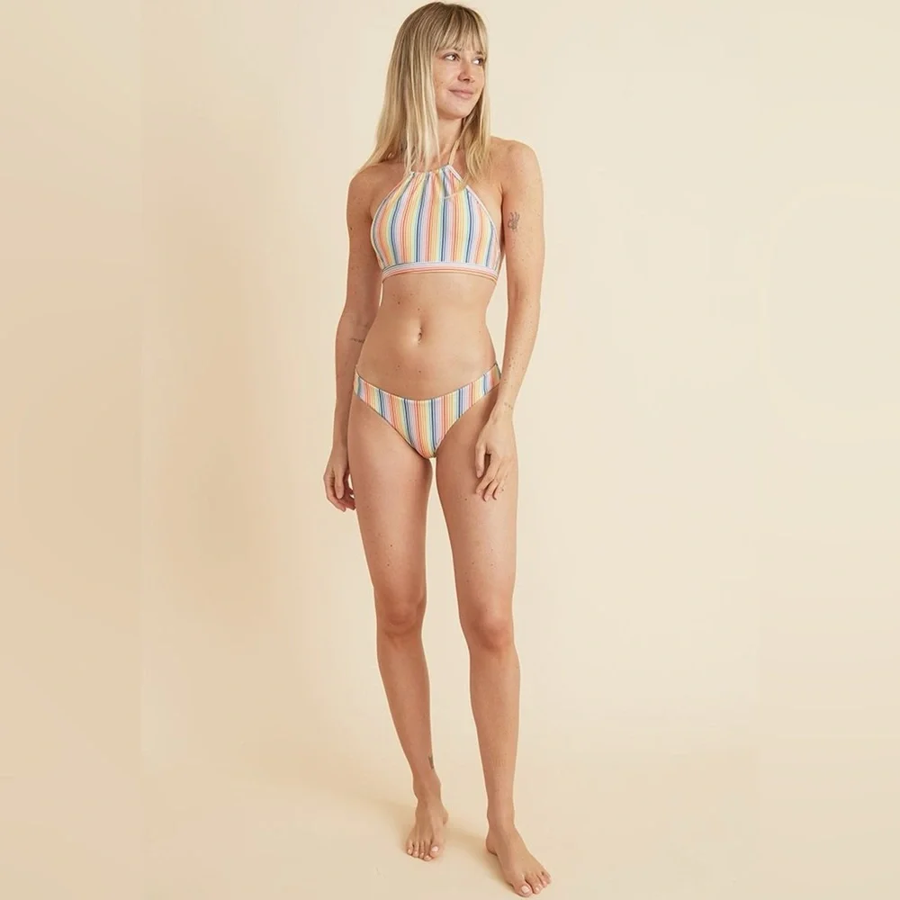 NWT Marine Layer‎ Reversible Havana Halter Bikini Stripe Swimsuit M/L